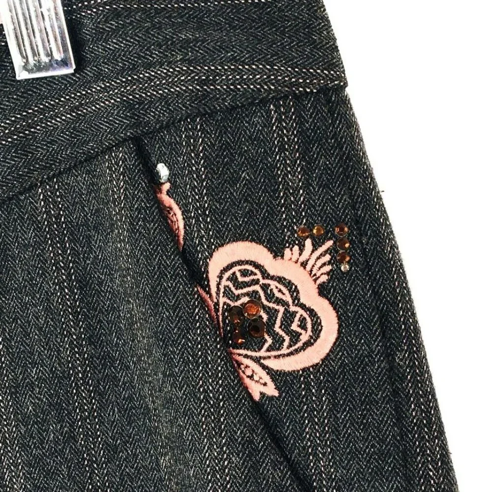 Vtg Retro Guess Jean Pant Sz 27 Gray Pinstripe w Pink Accent Embellished Pocket